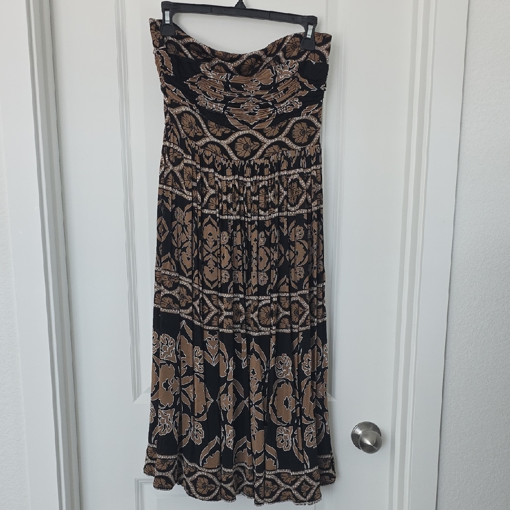 White House Black Market Black and Tan Strapless Maxi Dress Size 4